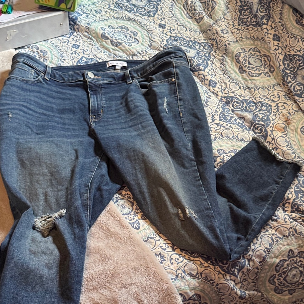 Lane Bryant Dark Blue Distressed Skinny Jeans